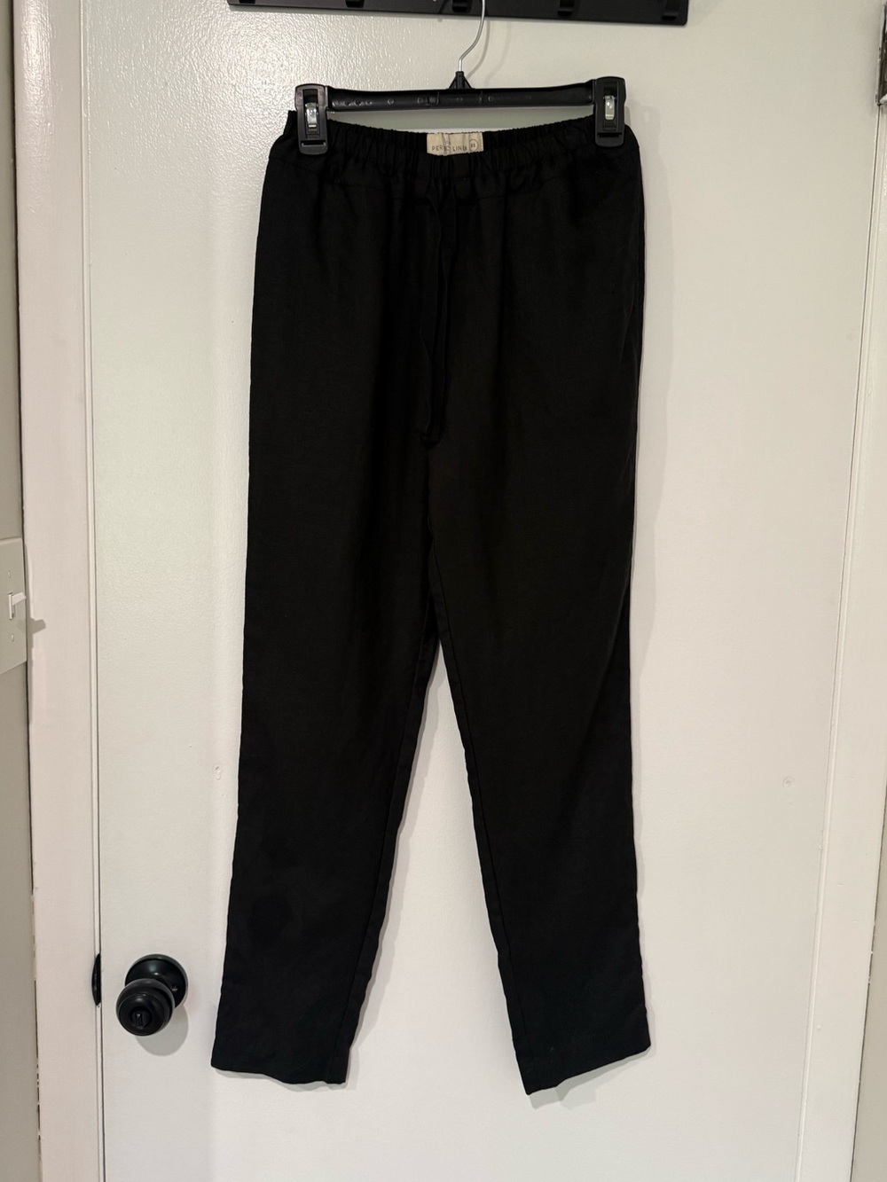 NotPERFECTLINEN black drawstring linen straight leg pants